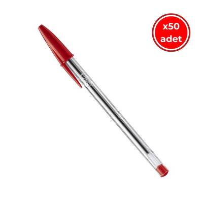 BIC Cristal Medium Tükenmez Kalem, 50 Adet, 3 km Yazma, Kırmızı, 1.0mm - BIC
