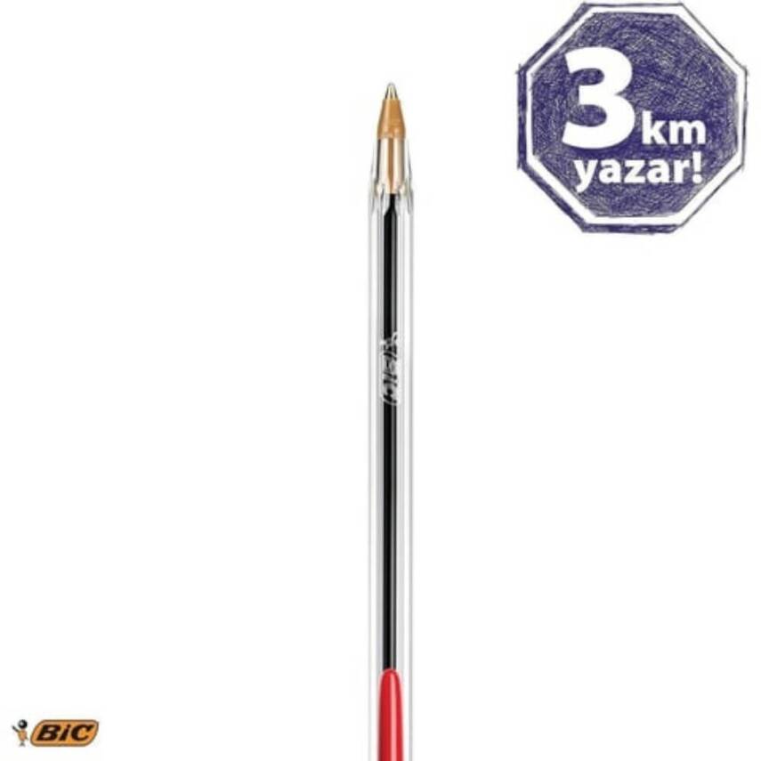 BIC Cristal Medium Tükenmez Kalem, 50 Adet, 3 km Yazma, Kırmızı, 1.0mm - 4