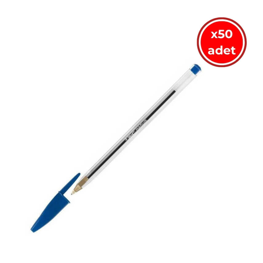 BIC Cristal Medium Tükenmez Kalem, 50 Adet, 3 km Yazma, Mavi,1.0 mm - 1