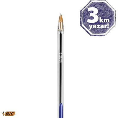 BIC Cristal Medium Tükenmez Kalem, 50 Adet, 3 km Yazma, Mavi,1.0 mm - 4