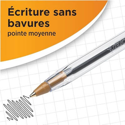 BIC Cristal Medium Tükenmez Kalem, 50 Adet, 3 km Yazma, Siyah, 1.0 mm - 10