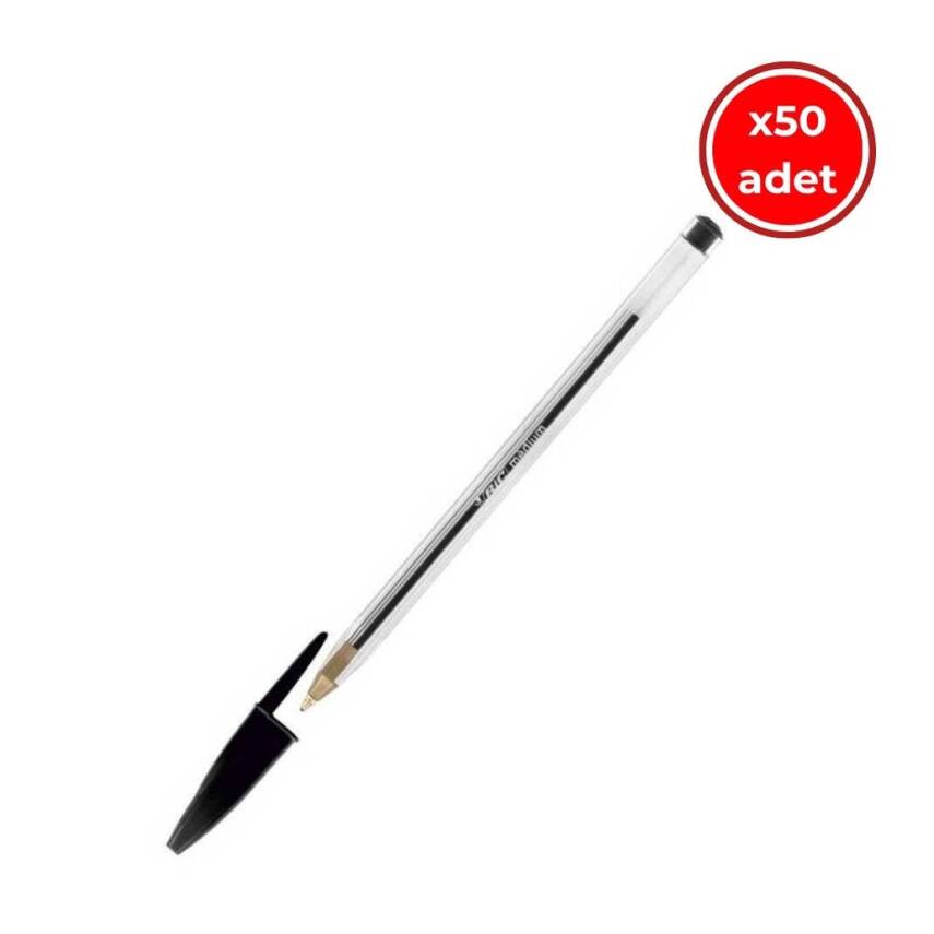 BIC Cristal Medium Tükenmez Kalem, 50 Adet, 3 km Yazma, Siyah, 1.0 mm - 1