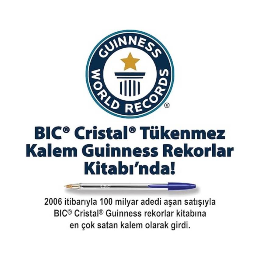 BIC Cristal Medium Tükenmez Kalem, 1.0 mm Uç, Şeffaf Gövde, Mavi - 4