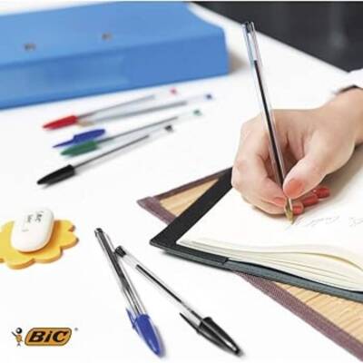 BIC Cristal Medium Tükenmez Kalem, 1.0 mm Uç, Şeffaf Gövde, Mavi - 8