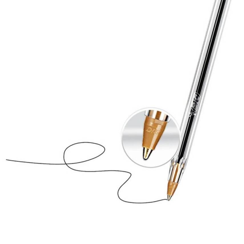BIC Cristal Medium Tükenmez Kalem, 1.0 mm Uç, Şeffaf Gövde, Siyah - 5