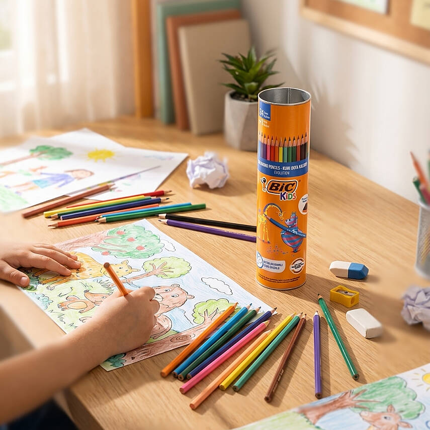 BIC Evolation Kuru Boya Kalem Seti, 24+1 Renk, Metal Tüp, Canlı Renk - 4