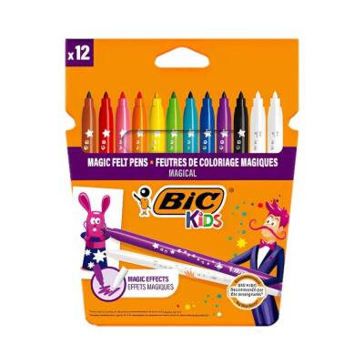 BIC Kid Couleur Keçeli Kalem, 12 Renk, Canlı ve Yıkanabilir Mürekkep - BIC