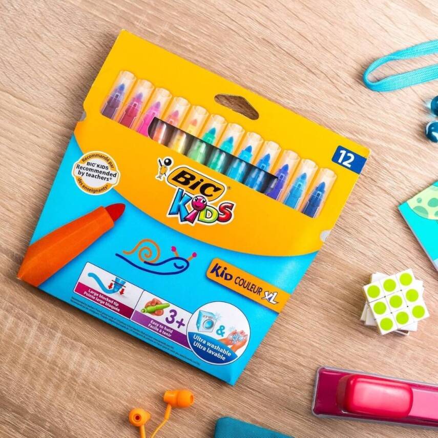 BIC Kid Couleur Keçeli Kalem, 12 Renk, Canlı ve Yıkanabilir Mürekkep - 7