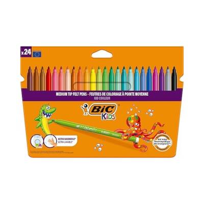 BIC Kid Couleur Keçeli Kalem, 24 Renk, Canlı ve Yıkanabilir Mürekkep - BIC