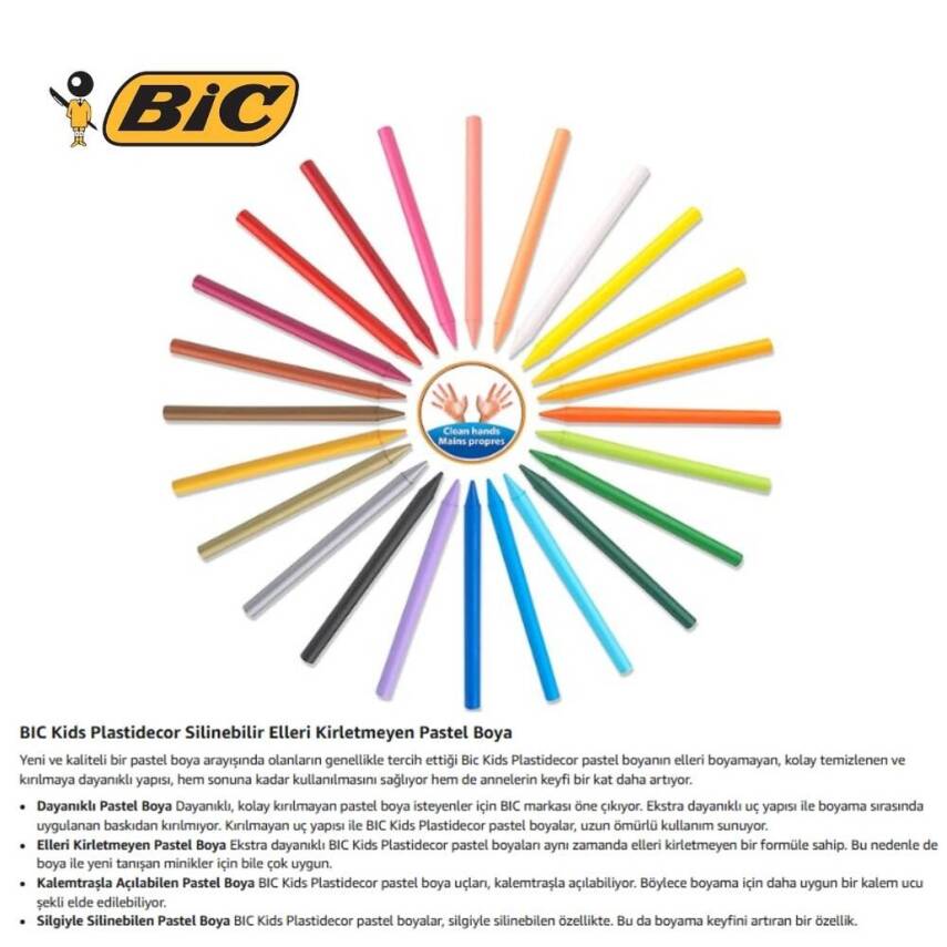 BIC Plasticdecor Pastel Boya Seti, 18 Renk, Canlı ve Dayanıklı Renkler - 6