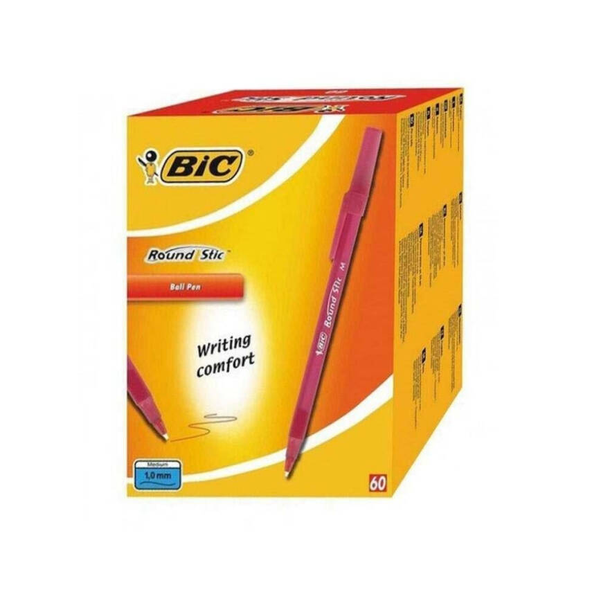 BIC Round Stic Tükenmez Kalem, 60 Adet, Kırmızı, 1.0 mm, Yağ Bazlı - 2