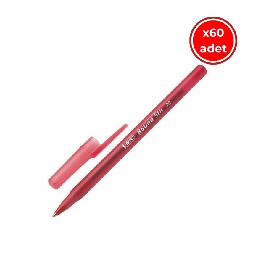 BIC Round Stic Tükenmez Kalem, 60 Adet, Kırmızı, 1.0 mm, Yağ Bazlı - 1