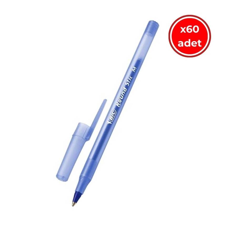 BIC Round Stic Tükenmez Kalem, 60 Adet, Mavi, 1.0 mm, Yağ Bazlı - 1