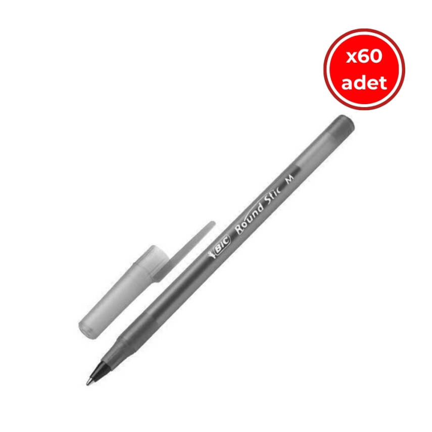 BIC Round Stic Tükenmez Kalem, 60 Adet, Siyah, 1.0 mm, Yağ Bazlı - 1