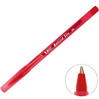 BIC Round Stic Tükenmez Kalem, 1.0mm Uç, Uzun Ömür, Yağ Bazlı, Kırmızı - 2