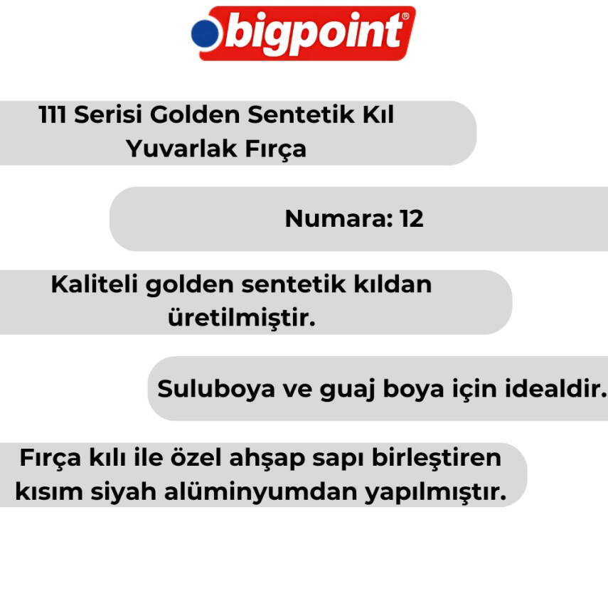 Bigpoint 111 Serisi Golden Sentetik Yuvarlak Fırça No:12, Sulu ve Guaj - 4