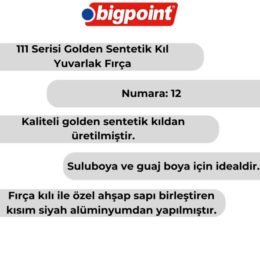 Bigpoint 111 Serisi Golden Sentetik Yuvarlak Fırça No:12, Sulu ve Guaj - 4