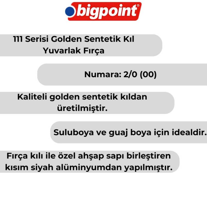 Bigpoint 111 Serisi Golden Sentetik Yuvarlak Fırça No:2/0, Sulu, Guaj - 4