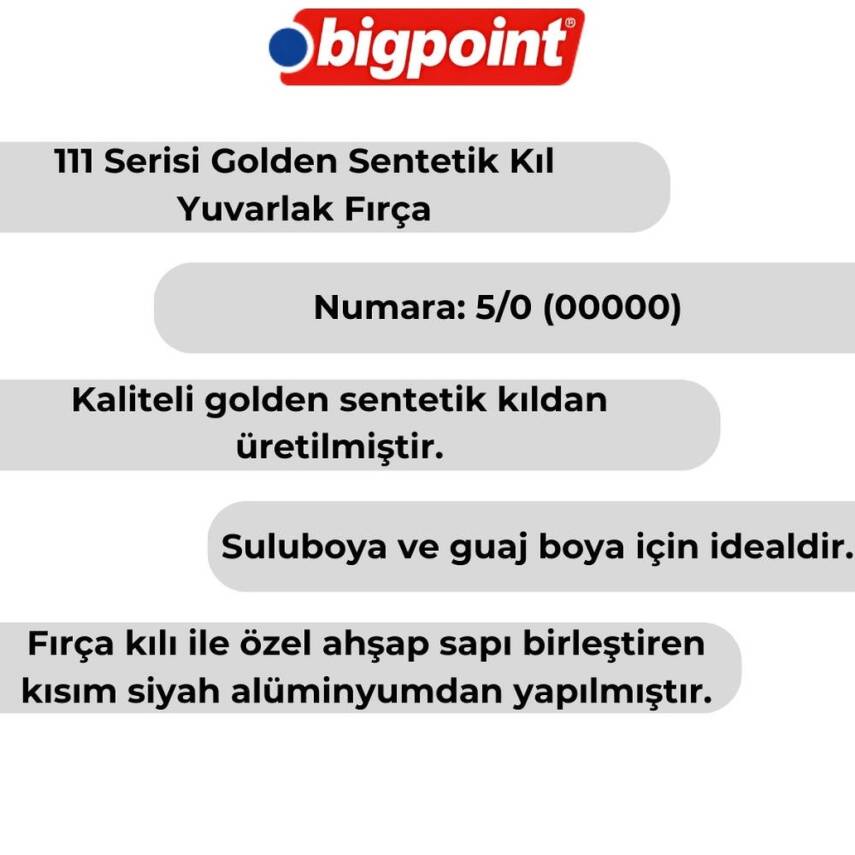 Bigpoint 111 Serisi Golden Sentetik Yuvarlak Fırça No:5/0, Sulu, Guaj - 4
