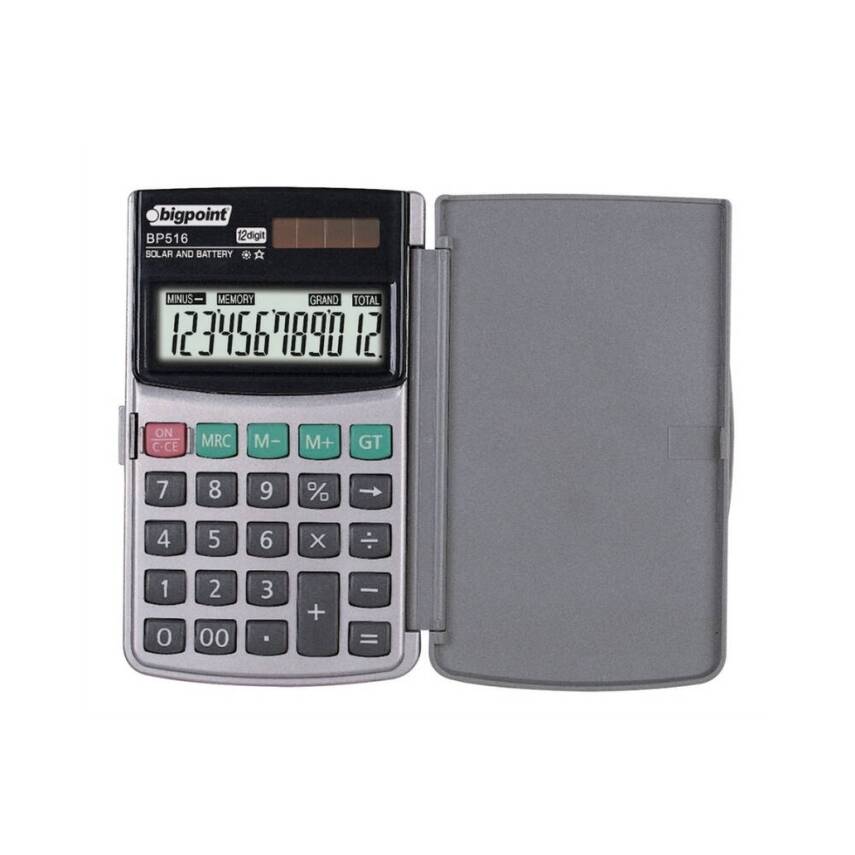 Bigpoint 12 Haneli Cep Tipi Hesap Makinesi, Güneş Enerjili, Kompakt - 1