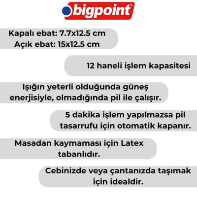 Bigpoint 12 Haneli Cep Tipi Hesap Makinesi, Güneş Enerjili, Kompakt - 2