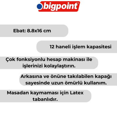 Bigpoint 12 Haneli FX Bilimsel Hesap Makinesi,Çok Fonksiyonlu, Kapaklı - 2