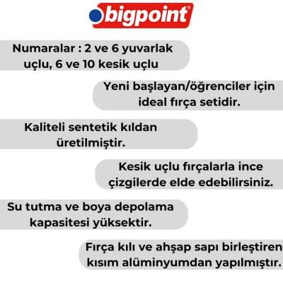Bigpoint 123 Serisi Sentetik Kıl Fırça Seti, 4’lü, Suluboya, Akrilik - 2