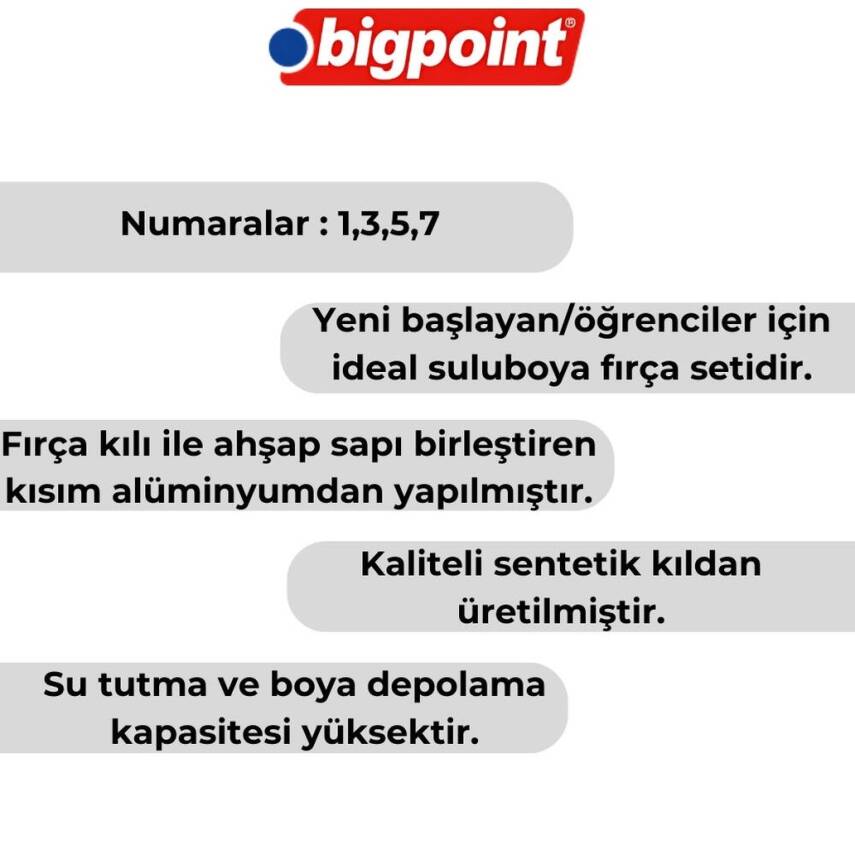 Bigpoint 123 Serisi Sentetik Kıl Fırça Seti,4’lü, No:1,3,5,7, Suluboya - 4