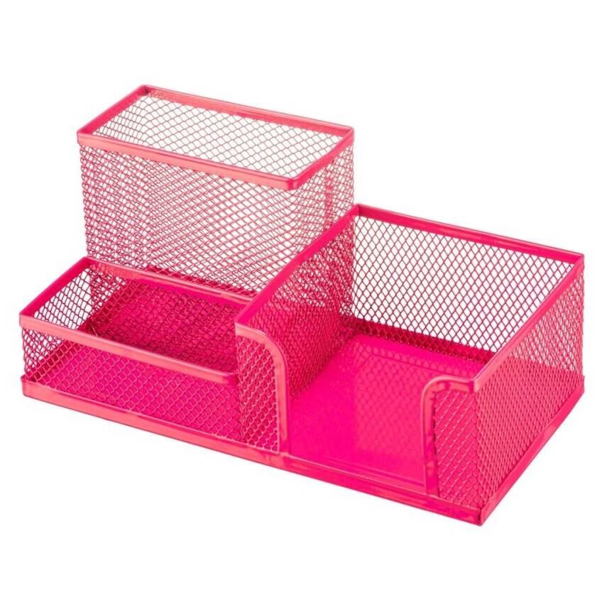 Bigpoint 3 Gözlü Metal Masa Düzenleyici, Kaydırmaz Taban, Pembe - 1