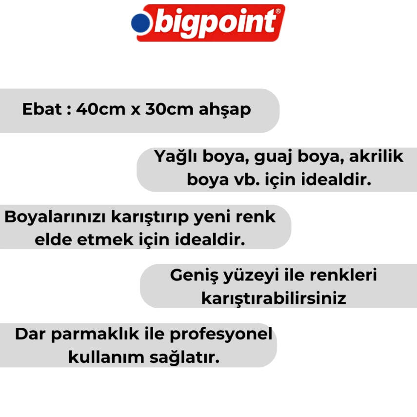 Bigpoint Ahşap Sanatsal Oval Palet, 40 cm, Dayanıklı, Yağlı ve Akrilik - 2