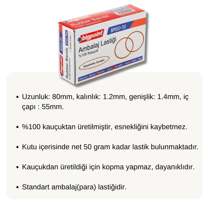Bigpoint Ambalaj Lastiği, Dayanıklı Kauçuk, 50 g Paket, Kopmaya Karşı - 2