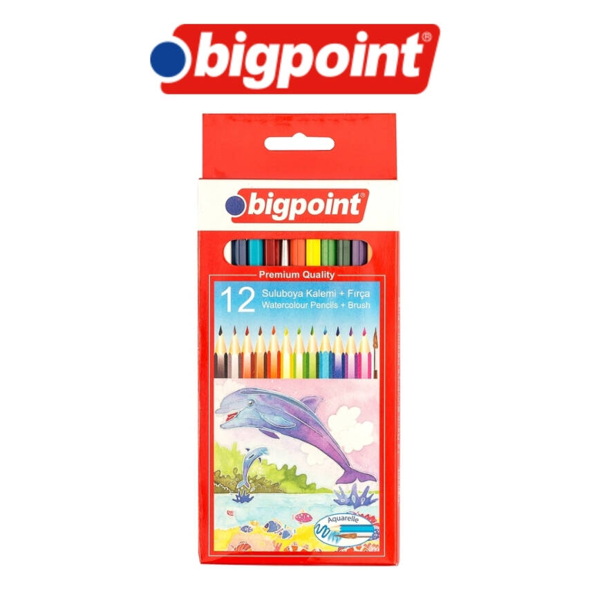 Bigpoint Aquarelle Boya Kalemi ve Fırça, 12 Renkli, Altıgen Gövde - 2