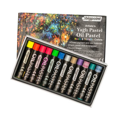 Bigpoint Artists's Yağlı Pastel Boya, Metalik-Fosforlu Renk, 12 Renk - Bigpoint