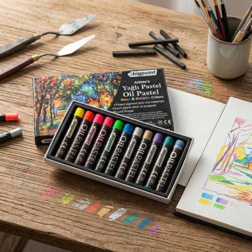 Bigpoint Artists's Yağlı Pastel Boya, Metalik-Fosforlu Renk, 12 Renk - 2