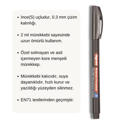 Bigpoint Asetat Kalemi, Siyah, 0.3 mm, İnce Uçlu, Suya Dayanıklı - 3