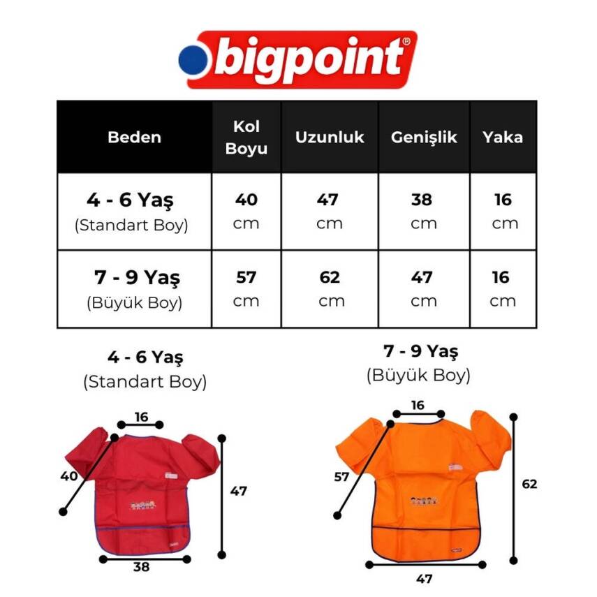 Bigpoint Boyama Önlüğü, Cırtlı, Su ve Boya Geçirmez, XL, 7-9 Yaş - 2