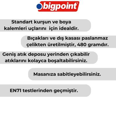 Bigpoint Çelik Masa Kalemtıraş, Geniş Hazneli, Sabitlenir, Krank Kollu - 2
