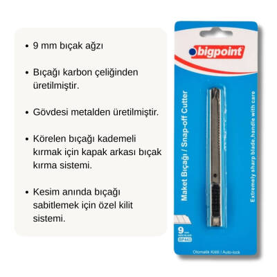 Bigpoint Cep Tipi Maket Bıçağı, 9 mm, Karbon Çelik, Kırılabilir Uçlu - 3