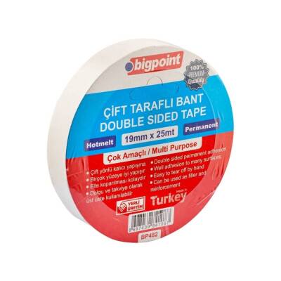 Bigpoint Çift Taraflı Hotmelt Bant, 19 mm x 25 m, Tüm Yüzeyler İçin - Bigpoint