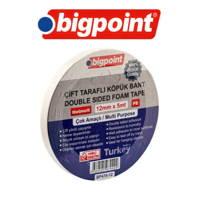 Bigpoint Çift Taraflı Köpük Bant, 12 mm x 5 m, Dayanıklı Montaj Bandı - 3