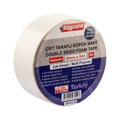 Bigpoint Çift Taraflı Köpük Hotmelt Bant, 50mm x 5m, Montaj İçin İdeal - Bigpoint