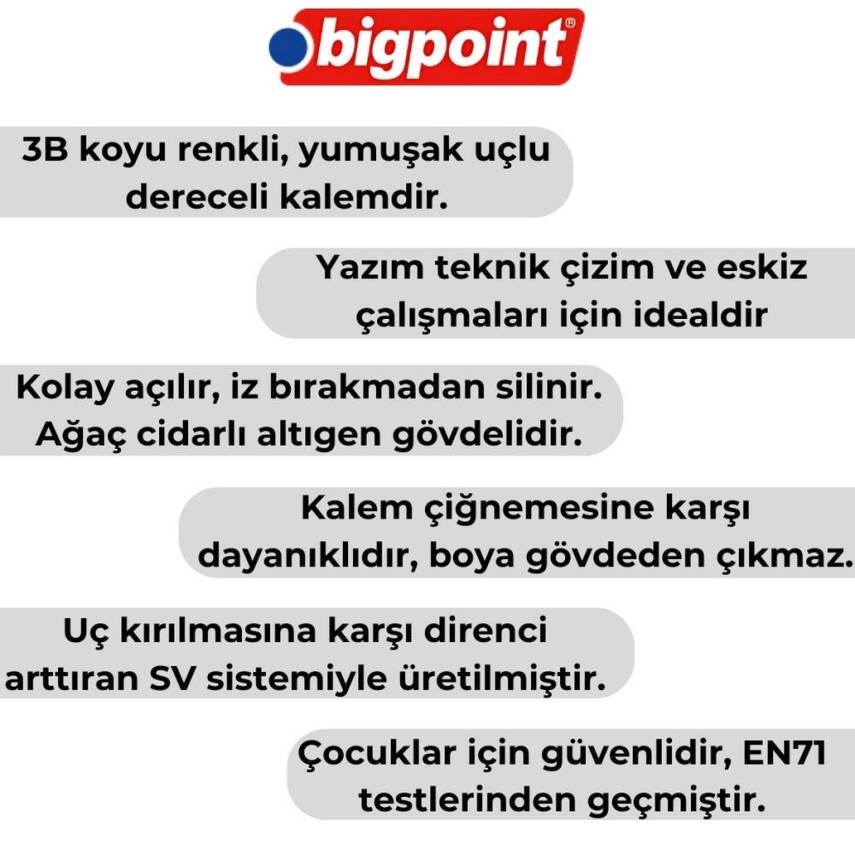 Bigpoint Dereceli Kalem 3B, Teknik Çizim ve Eskiz İçin, Altıgen Gövde - 3