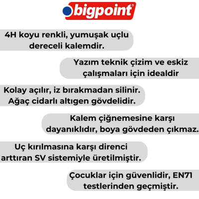 Bigpoint Dereceli Kalem 4H, Teknik Çizim ve Eskiz İçin, Altıgen Gövde - 3