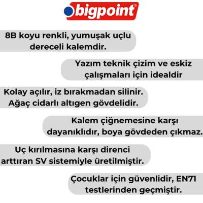 Bigpoint Dereceli Kalem 8B, Teknik Çizim ve Eskiz İçin, Altıgen Gövde - 3