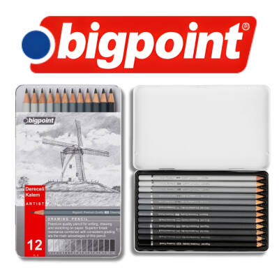Bigpoint Dereceli Kalem Seti, 12’li, Metal Kutulu, Karakalem ve Çizim - 4