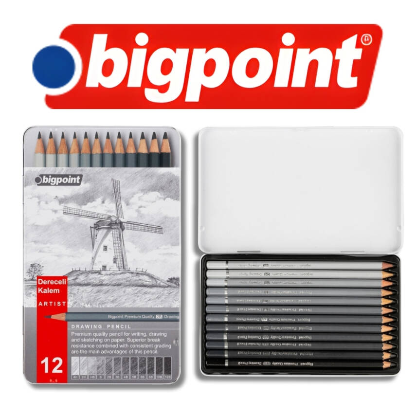 Bigpoint Dereceli Kalem Seti, 12’li, Metal Kutulu, Karakalem ve Çizim - 4