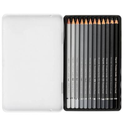 Bigpoint Dereceli Kalem Seti, 12’li, Metal Kutulu, Karakalem ve Çizim - 2