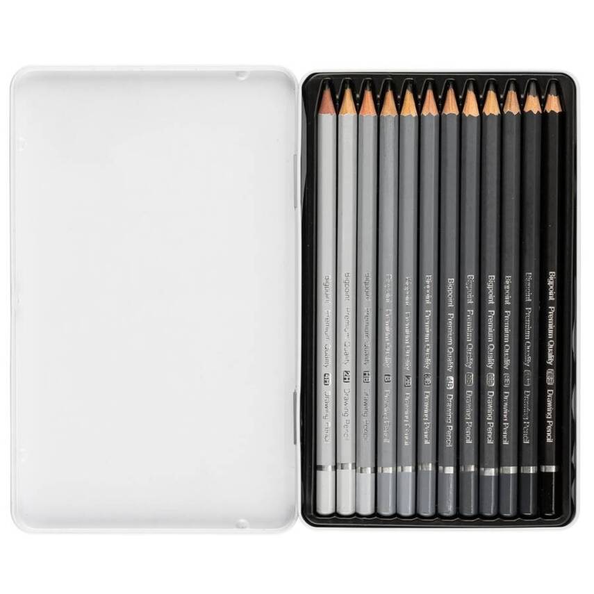 Bigpoint Dereceli Kalem Seti, 12’li, Metal Kutulu, Karakalem ve Çizim - 2