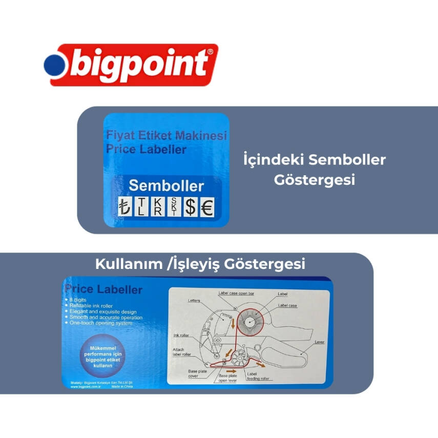 Bigpoint Etiket Makinesi,Doldurulabilir, 8 Haneli Yazım, 21x12mm,Siyah - 4