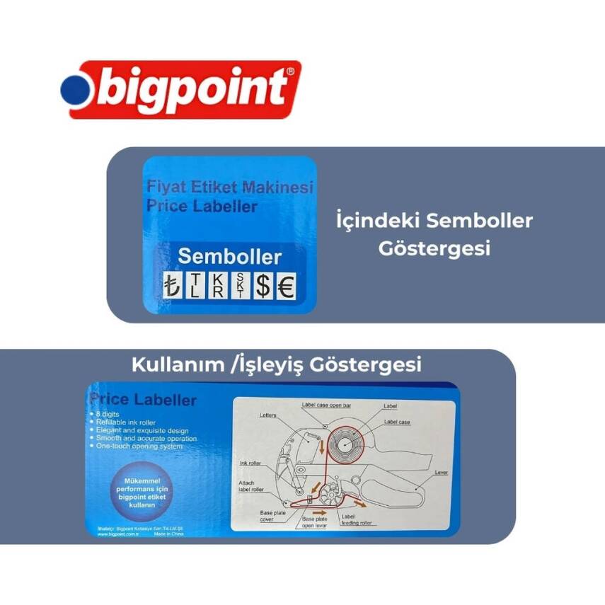 Bigpoint Etiket Makinesi, Doldurulabilir, 8 Hane Yazım, 21x12mm, Siyah - 4